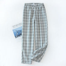 Load image into Gallery viewer, Men's Cotton Gauze Trousers Plaid Knitted Sleep Pants Mens Pajamas Pants Bottoms Sleepwear Pajama Short for Men Pijama Hombre