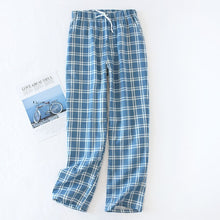 Load image into Gallery viewer, Men's Cotton Gauze Trousers Plaid Knitted Sleep Pants Mens Pajamas Pants Bottoms Sleepwear Pajama Short for Men Pijama Hombre
