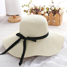 Load image into Gallery viewer, Embroidery Summer Straw Hat Women Wide Brim Sun Protection Beach Hat 2020 Adjustable Floppy Foldable Sun Hats for Women Ladies