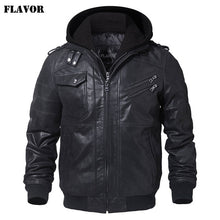 Load image into Gallery viewer, Men's Real Leather Jacket Men Motorcycle Removable Hood winter coat Men Warm Genuine Leather Jackets