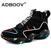 Load image into Gallery viewer, ADBOOV High Top Sneakers Women Knit Upper Breathable Sock Shoes Woman Thick Sole 5 CM Fashion sapato feminino Black / White