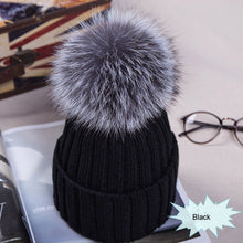 Load image into Gallery viewer, Hot Sale Winter Women Pom Pom Beanies Warm Knitted Bobble Girl Fur Pompom Hats Real Raccoon Fur Pompon Casual Hat Cap
