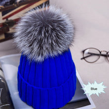 Load image into Gallery viewer, Hot Sale Winter Women Pom Pom Beanies Warm Knitted Bobble Girl Fur Pompom Hats Real Raccoon Fur Pompon Casual Hat Cap
