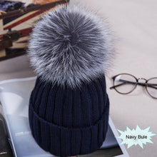 Load image into Gallery viewer, Hot Sale Winter Women Pom Pom Beanies Warm Knitted Bobble Girl Fur Pompom Hats Real Raccoon Fur Pompon Casual Hat Cap

