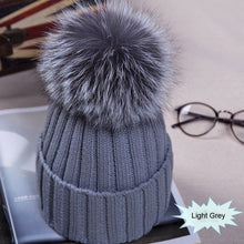 Load image into Gallery viewer, Hot Sale Winter Women Pom Pom Beanies Warm Knitted Bobble Girl Fur Pompom Hats Real Raccoon Fur Pompon Casual Hat Cap
