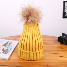 Load image into Gallery viewer, Hot Sale Winter Women Pom Pom Beanies Warm Knitted Bobble Girl Fur Pompom Hats Real Raccoon Fur Pompon Casual Hat Cap
