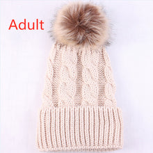 Load image into Gallery viewer, Hot Sale Winter Women Pom Pom Beanies Warm Knitted Bobble Girl Fur Pompom Hats Real Raccoon Fur Pompon Casual Hat Cap
