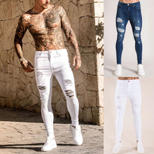 Load image into Gallery viewer, Mens Solid Color Jeans 2019 New Fashion Slim Pencil Pants Sexy Casual Hole Ripped Design Streetwear Cool Designer,White blue#G2
