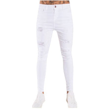 Load image into Gallery viewer, Mens Solid Color Jeans 2019 New Fashion Slim Pencil Pants Sexy Casual Hole Ripped Design Streetwear Cool Designer,White blue#G2
