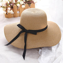 Load image into Gallery viewer, Embroidery Summer Straw Hat Women Wide Brim Sun Protection Beach Hat 2020 Adjustable Floppy Foldable Sun Hats for Women Ladies
