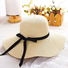 Load image into Gallery viewer, Embroidery Summer Straw Hat Women Wide Brim Sun Protection Beach Hat 2020 Adjustable Floppy Foldable Sun Hats for Women Ladies
