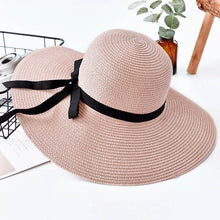 Load image into Gallery viewer, Embroidery Summer Straw Hat Women Wide Brim Sun Protection Beach Hat 2020 Adjustable Floppy Foldable Sun Hats for Women Ladies
