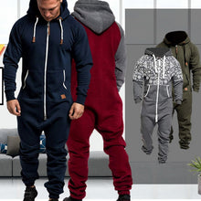 Load image into Gallery viewer, Pure Color Splicing Men's Jumpsuit Men's Overalls Hoodies Zipper One Piece Playsuit Male Jumpsuits Streetwear Macacao Masculino
