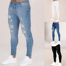 Load image into Gallery viewer, Oeak Jeans para hombre de Color sólido 2019 nueva moda Pantalones de tubo ajustados Sexy Casual agujero rasgado diseño Streetwear
