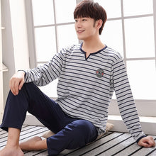 Load image into Gallery viewer, New 2019 Spring Men Pajamas long Sleeve Male Pajama Set Men Pure Full Cotton Pajamas For Men Sleepwear Suit homewear 4XL
